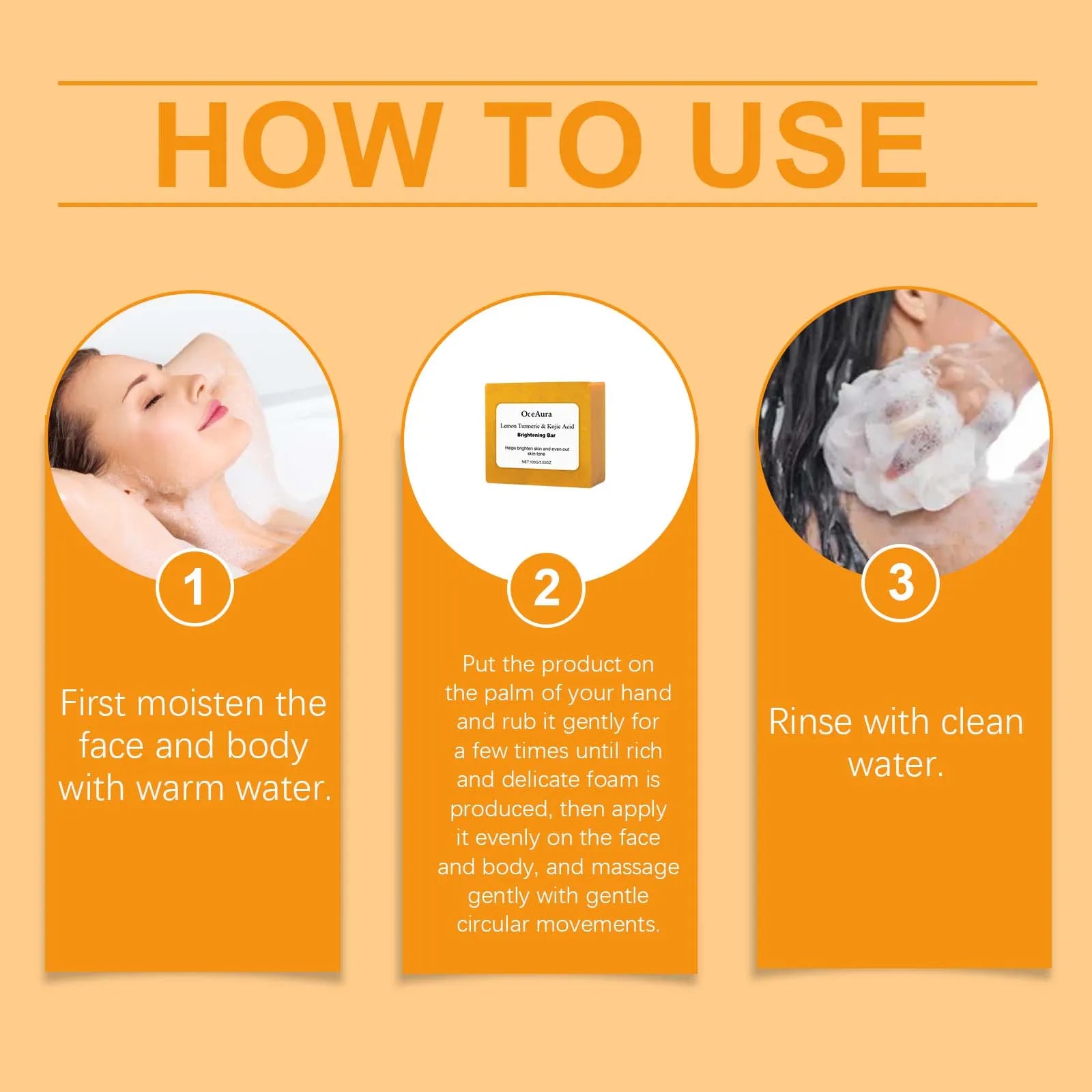 Oceaura Lemon Turmeric Body Soap Gentle Cleaning Dirts Reduce Dryness Brightening Skin Tone Moisturize Facial Body Cleaning Soap