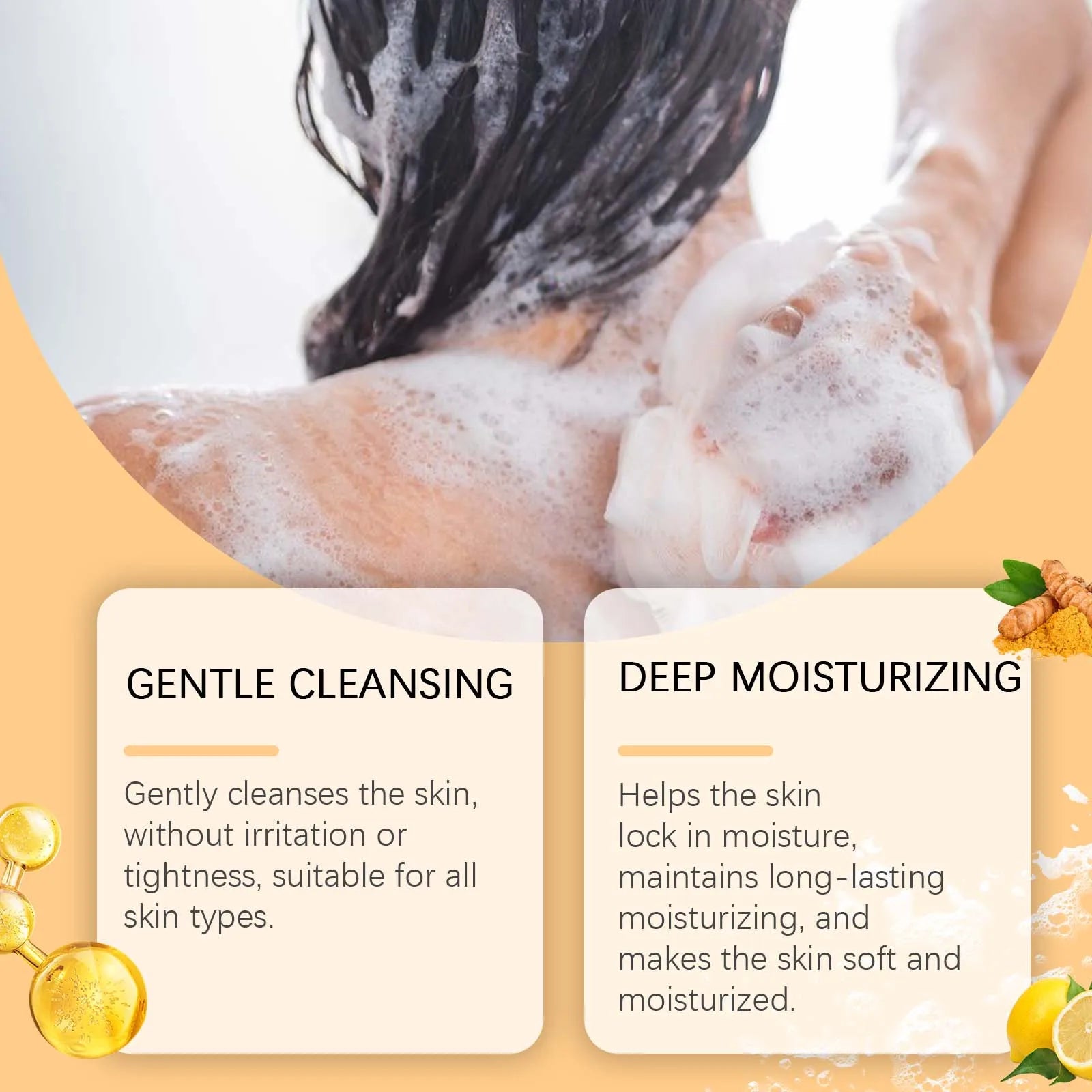 Oceaura Lemon Turmeric Body Soap Gentle Cleaning Dirts Reduce Dryness Brightening Skin Tone Moisturize Facial Body Cleaning Soap