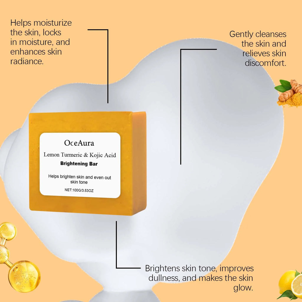 Oceaura Lemon Turmeric Body Soap Gentle Cleaning Dirts Reduce Dryness Brightening Skin Tone Moisturize Facial Body Cleaning Soap