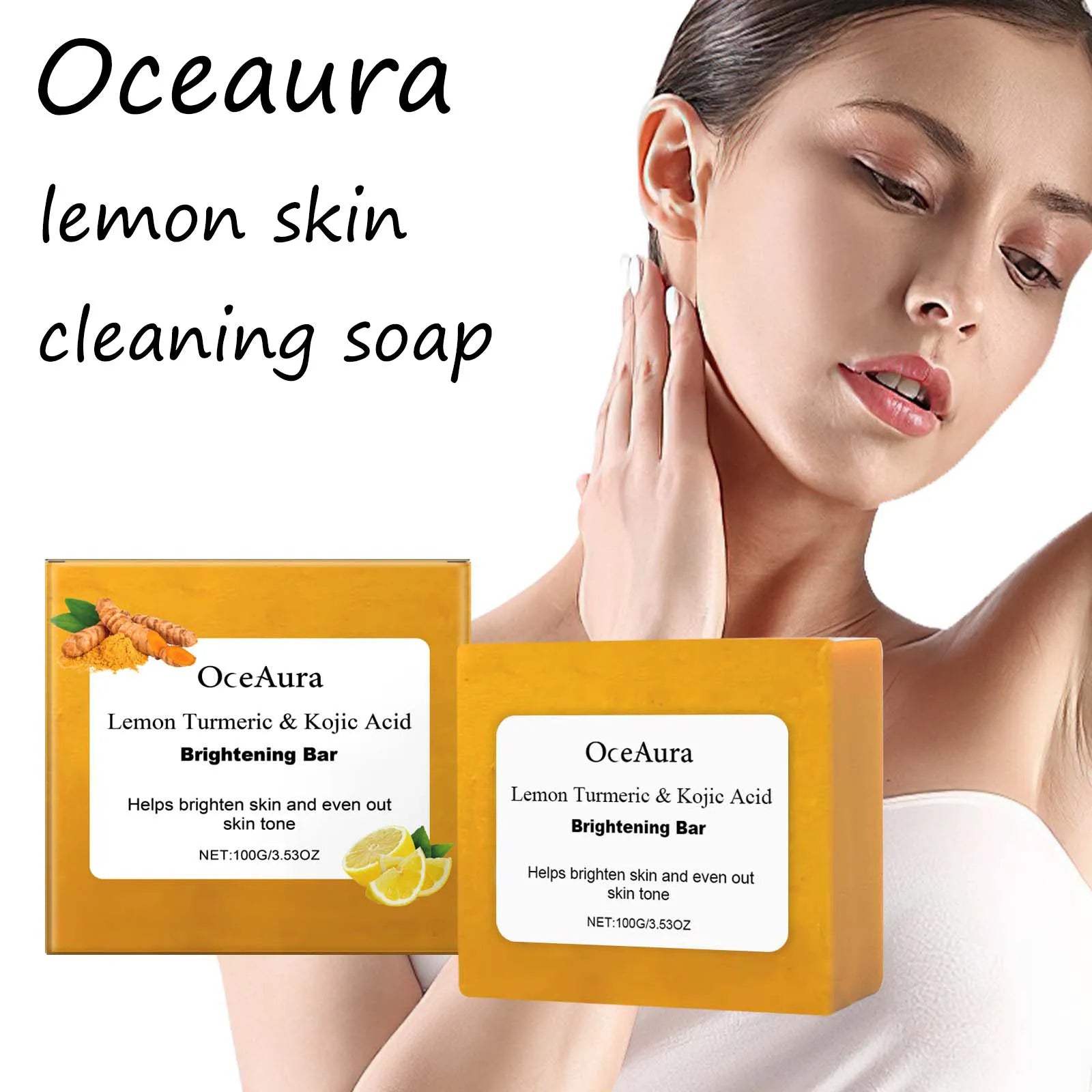 Oceaura Lemon Turmeric Body Soap Gentle Cleaning Dirts Reduce Dryness Brightening Skin Tone Moisturize Facial Body Cleaning Soap