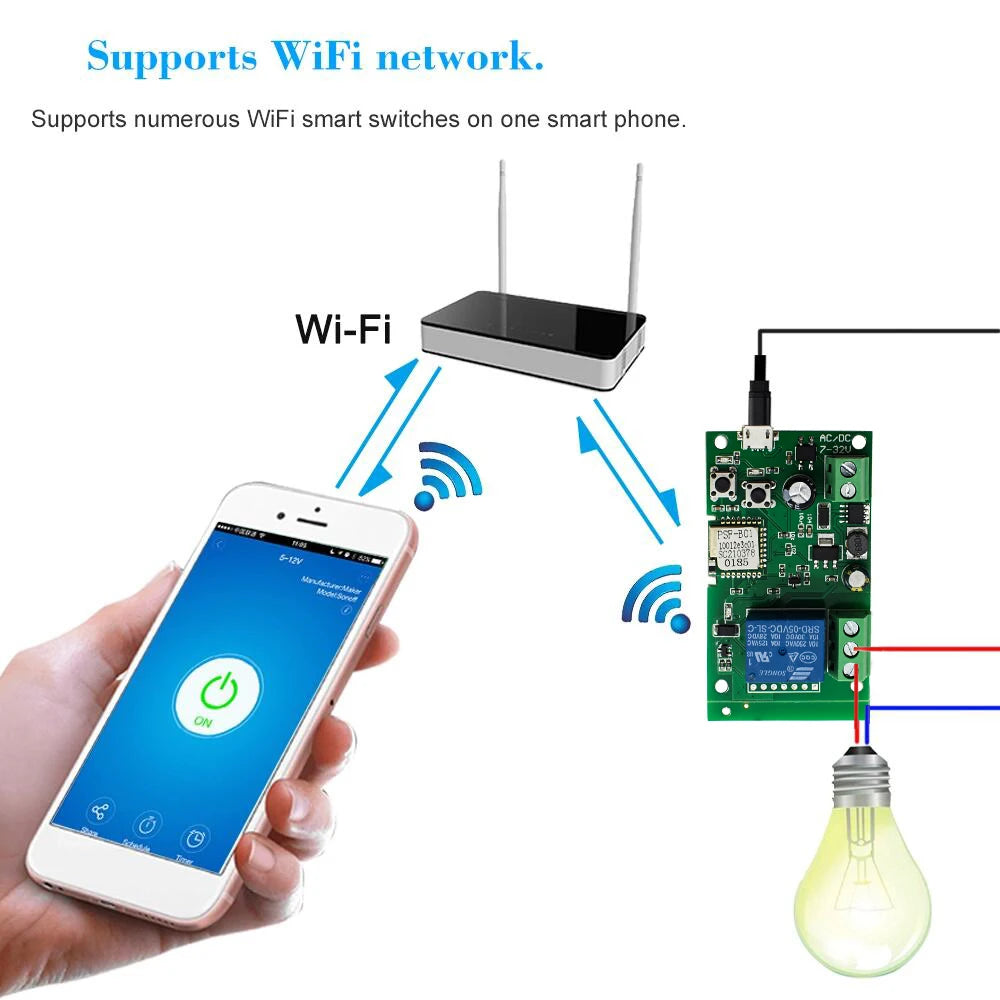 1CH WiFi Module Relay Breaker AC/DC 12V 24V Momentary Mode Compatible with Google Home Alexa Smart Voice Control
