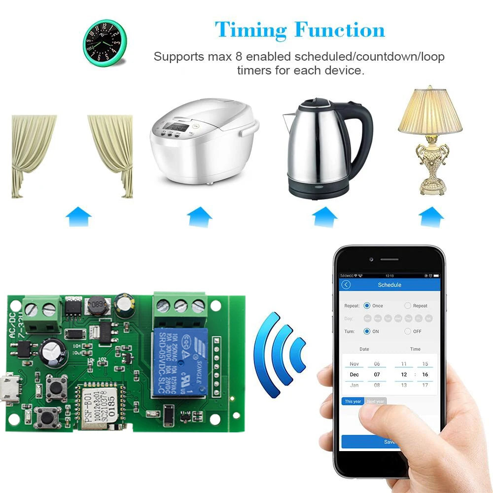 1CH WiFi Module Relay Breaker AC/DC 12V 24V Momentary Mode Compatible with Google Home Alexa Smart Voice Control