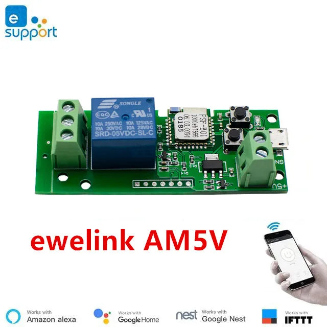 1CH WiFi Module Relay Breaker AC/DC 12V 24V Momentary Mode Compatible with Google Home Alexa Smart Voice Control
