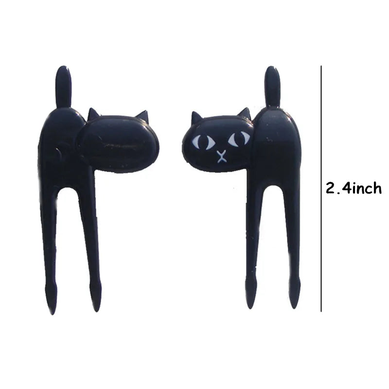 LMETJMA 6pcs/set Black Cat Fruit Fork Set Party Birthday Food Fruit Fork Animal Fruit Toothpick Bento Lunch For Children D0004