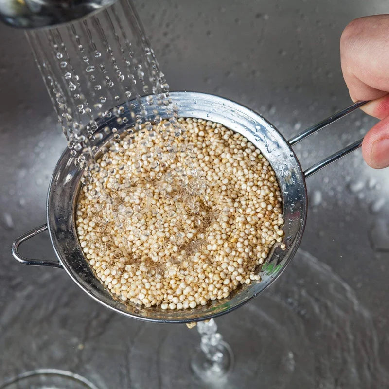 LMETJMA Stainless Steel Fine Mesh Strainers Oil Strainer Colanders with Long Wire Handles 3'', 5'', 6'', 8'', 9.5''  KC0072