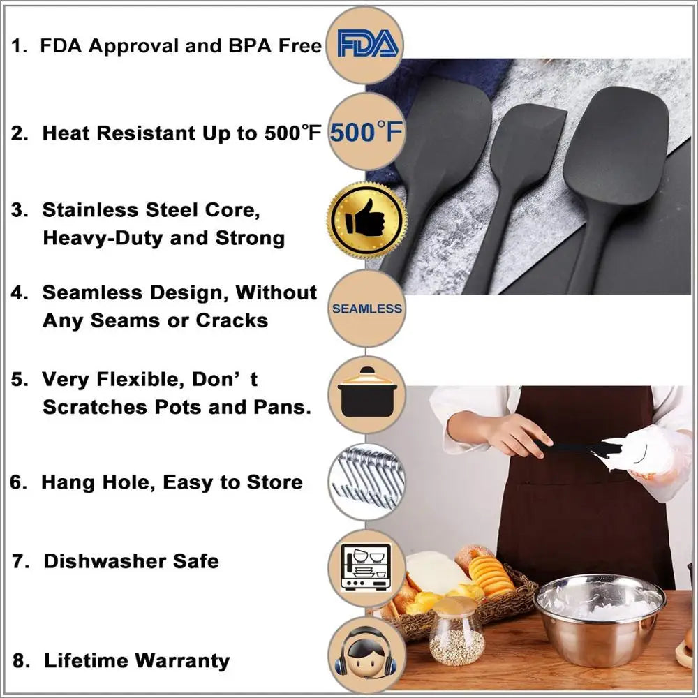 LMETJMA 6 Piece Silicone Spatula Set Non-Stick Heat-Resistant Spatulas Turner for Cooking Baking Mixing Baking Tools KC0320