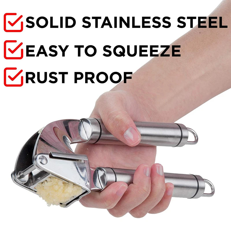 LMETJMA Garlic Press Kit Stainless Steel Garlic Press Rust Proof Garlic Mincer Crusher with Silicone Garlic Roller Peeler KC0304