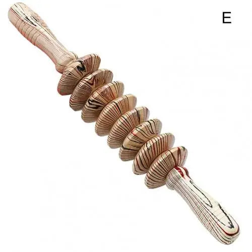 Body Fascia Massager Anti-slip Handle Wood Grooved Gear Arms Legs Thighs Buttocks Smooth Roller Massager for Back Relaxation