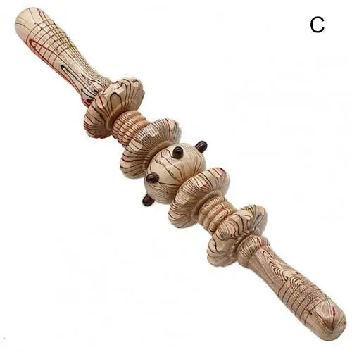 Body Fascia Massager Anti-slip Handle Wood Grooved Gear Arms Legs Thighs Buttocks Smooth Roller Massager for Back Relaxation