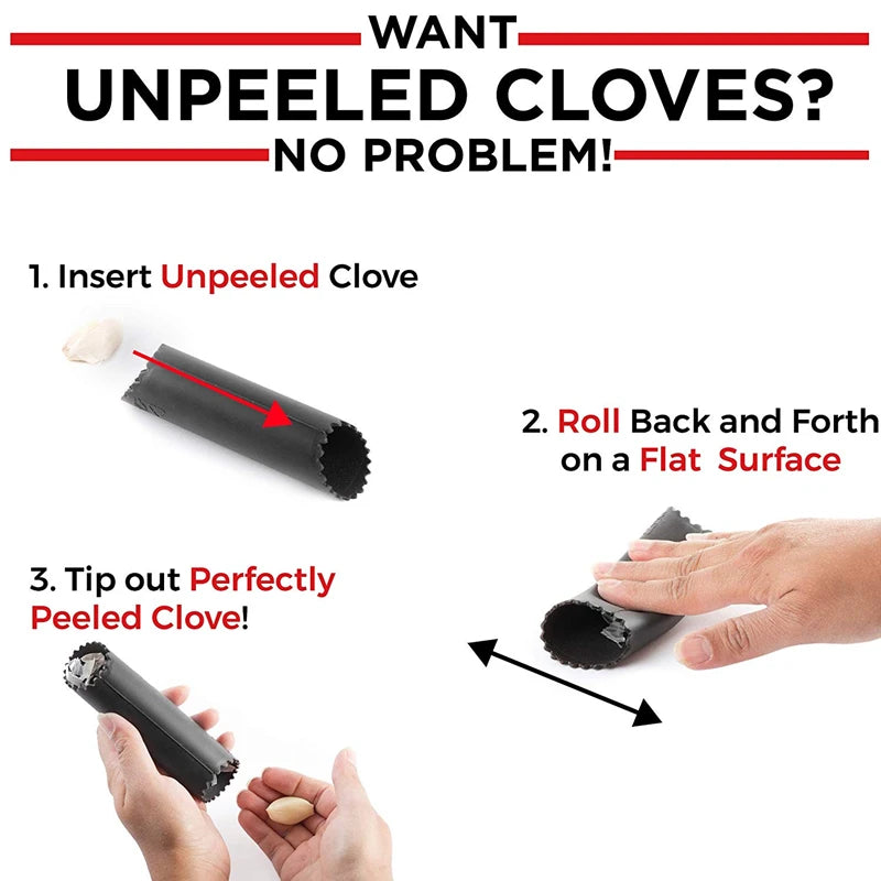 LMETJMA Garlic Press Kit Stainless Steel Garlic Press Rust Proof Garlic Mincer Crusher with Silicone Garlic Roller Peeler KC0304