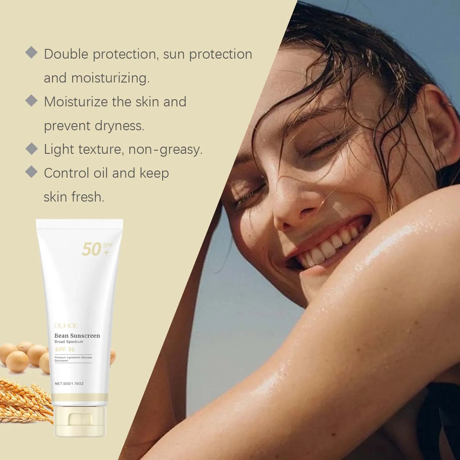 Ouhoe Body Sunscreen Cream Refreshing Non-sticky Protect Skin Prevent Sunburn Moisturizing Daily Soothing Sunscreen Lotion