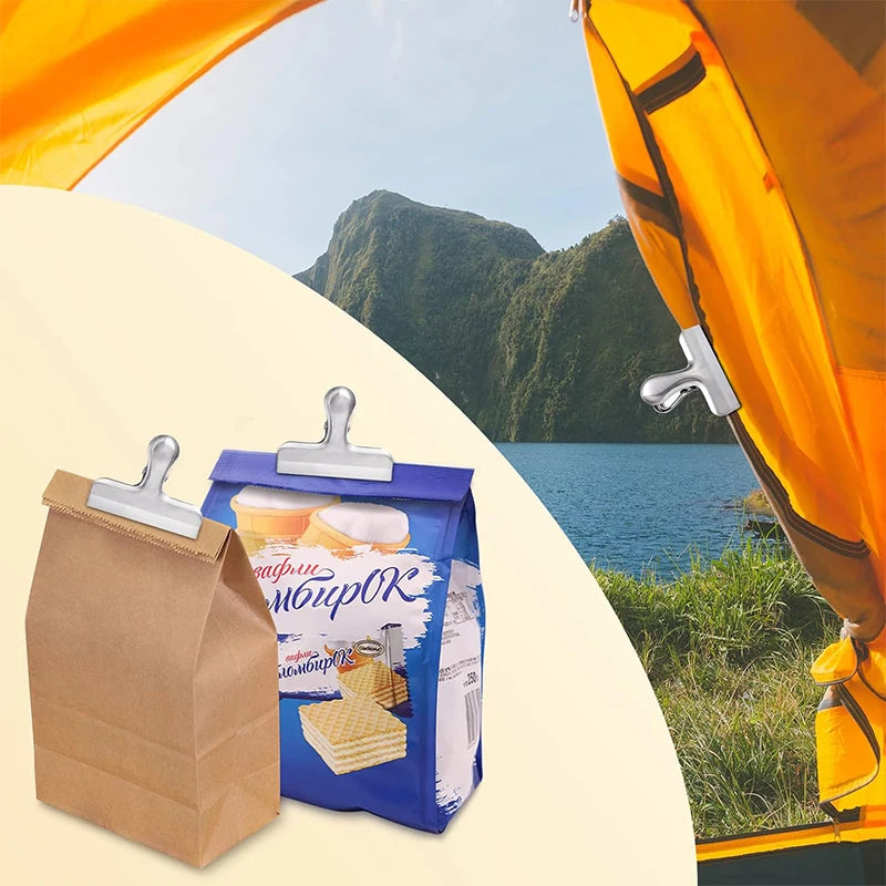 8Pcs Bag Clips 4 Size Stainless Steel Chip Bag Clips Heavy Duty Air Tight Seal Grip Coffee Food Bag Clamps Snack Clips
