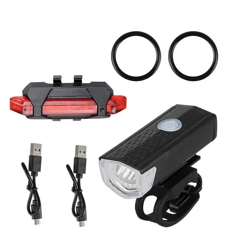 USB LED Rechargeable Bike Bicycle Light Set MTB Road Bike Front Back Headlight Lamp Flashlight Cycling Light Cycling Accessories