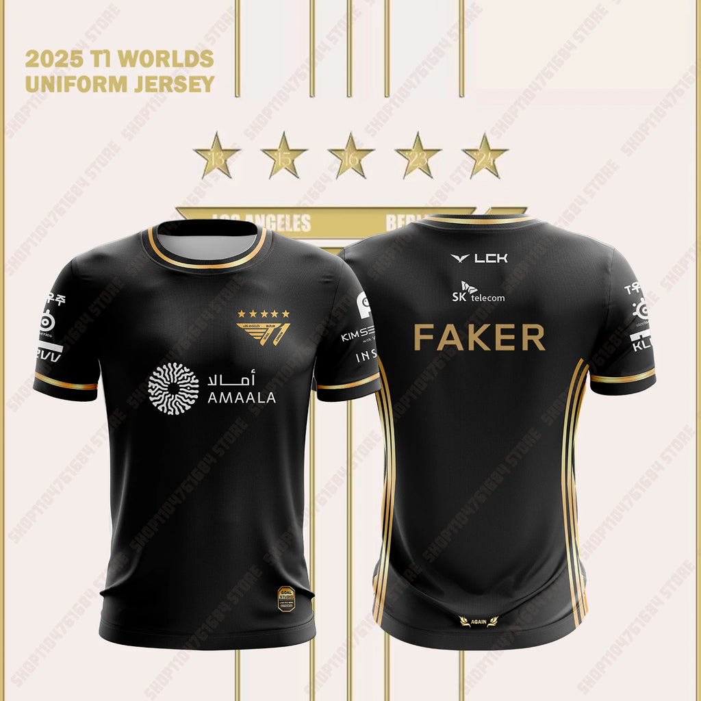 T1 Esports Team Uniform T-shirt 2025 League Of Legends World Finals Jersey New T-shirt Lol Game Faker Fan Support Round Neck Top
