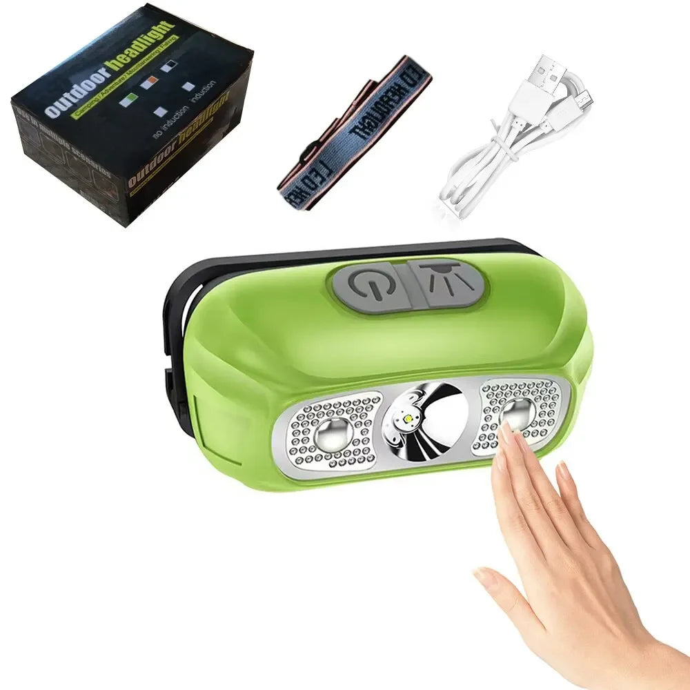 USB Head Flashlight COB LED Head Light Torch Mini Rechargeable Powerful Sensor Headlamp Fishing Camping Headlights Front Lantern