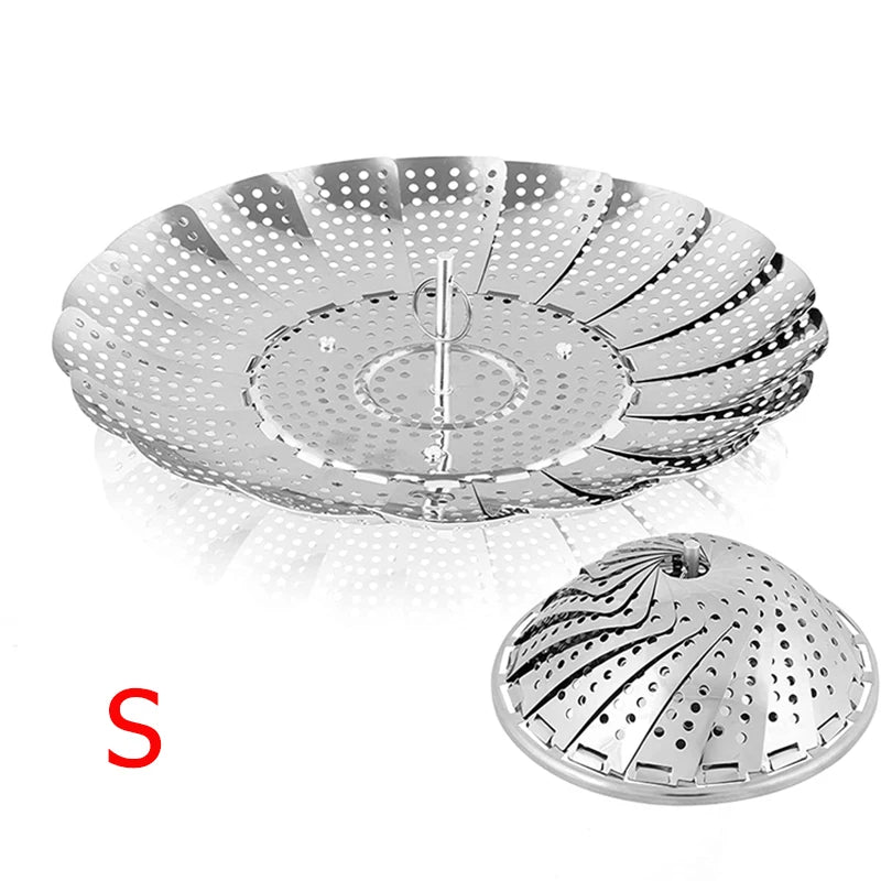 LMETJMA Expandable Stainless Steel Steamer Basket Vegetable Collapsible Steam Cooking Insert for Steaming food JT191