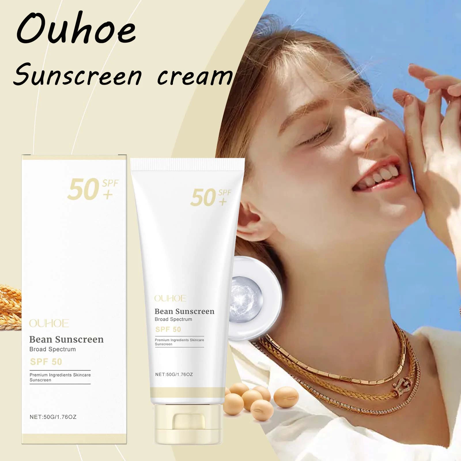 Ouhoe Body Sunscreen Cream Refreshing Non-sticky Protect Skin Prevent Sunburn Moisturizing Daily Soothing Sunscreen Lotion