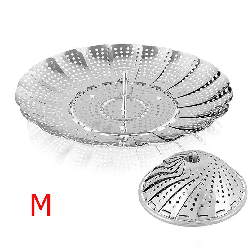LMETJMA Expandable Stainless Steel Steamer Basket Vegetable Collapsible Steam Cooking Insert for Steaming food JT191