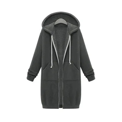 Women's Fleece Hooded Sweatshirt Long Sleeve Mid-Length Pullover Coat