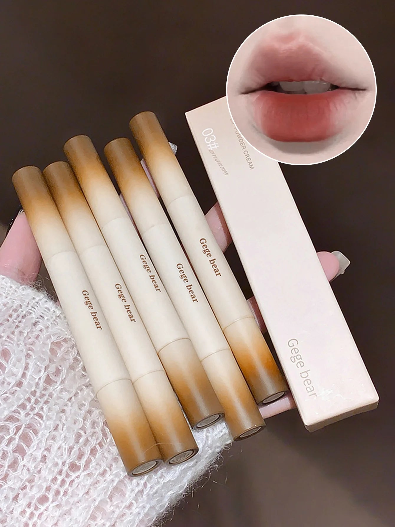 Gege Bear 1Pc Rotary Lipstick Pen - Velvet Matte, Easy Color, Waterproof For Autumn-Winter Liquid Lipstick,Natural makeup