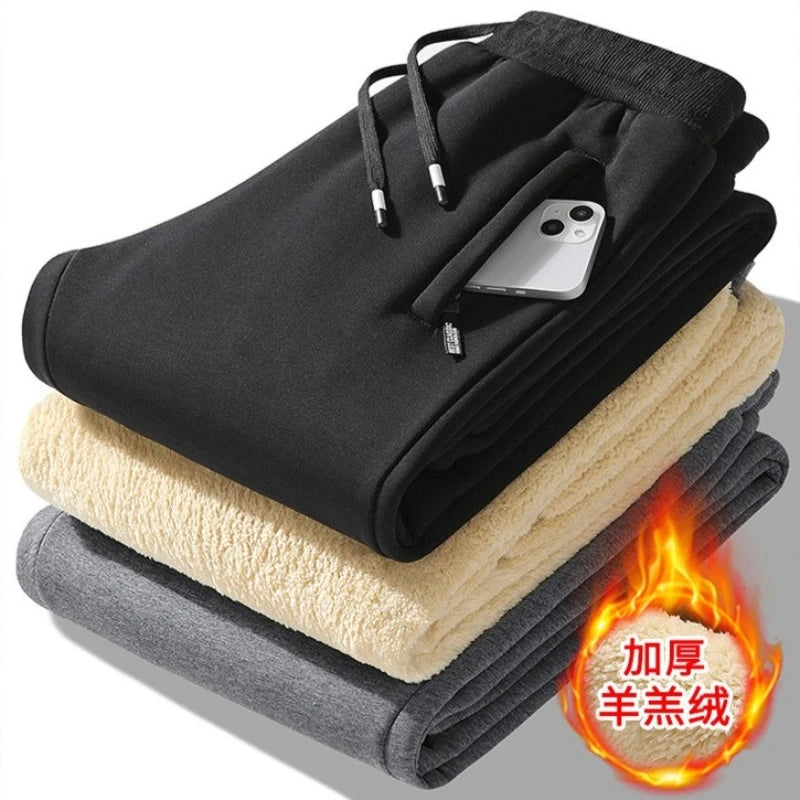 Winter Men's Cotton Fleece-Lined Sweatpant Men Plush Thick Lambswool Thermal Drawstring Trousers Casual Comfortable Sports Pants