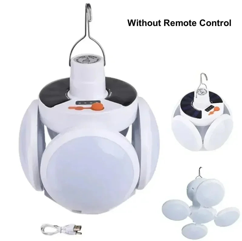 Portable Solar Camping Lantern USB Rechargeable Outdoor Tent Lamp Folding LED Football Bulbs With Hanging Hook