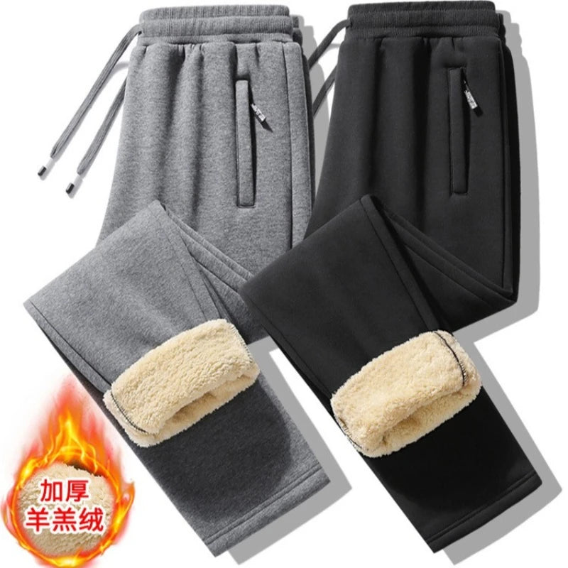 Winter Men's Cotton Fleece-Lined Sweatpant Men Plush Thick Lambswool Thermal Drawstring Trousers Casual Comfortable Sports Pants
