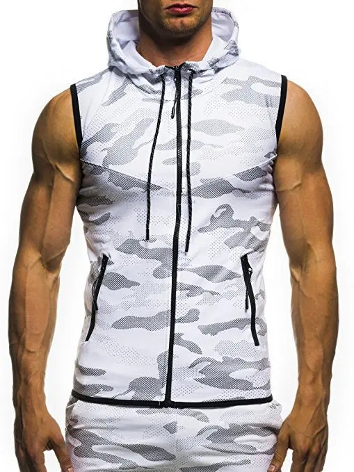 2018 Mens Sleeveless Hoodies Fashion Casual Zipper Hooded Sweatshirt Men bodybuilding tank top sporting Shirt waistcoat vest gym