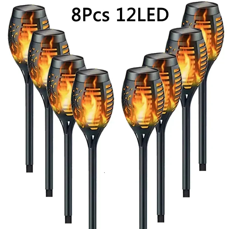 1-10Pack Solar Flame Light Outdoor 96/12 LEDs Flickering Torch Waterproof Night Lamp Garden Decoration for Lawn Path Yard Patio