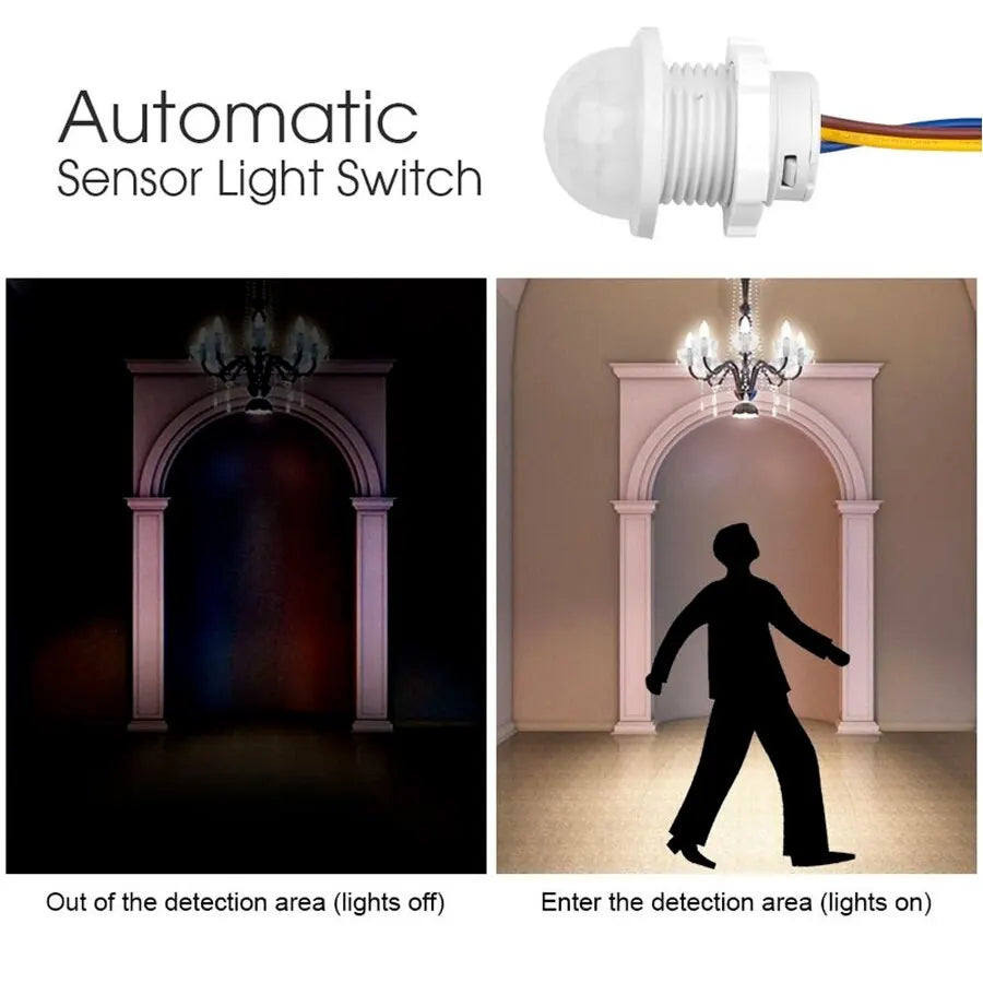 2PCS PIR Motion Sensor Detector 110V 220V Smart Switch Home Indoor Outdoor Infrared Light Time Delay Mode Adjust Lighting Switch