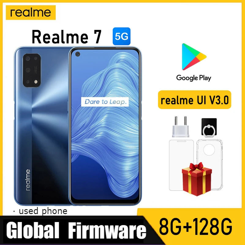 OPPO Realme 7 5g Smartphone Global firmware MTK Dimensity 720 camera 48MP+16MP 8GB 128GB realme UI v3.0 5000mAh  Used Phone
