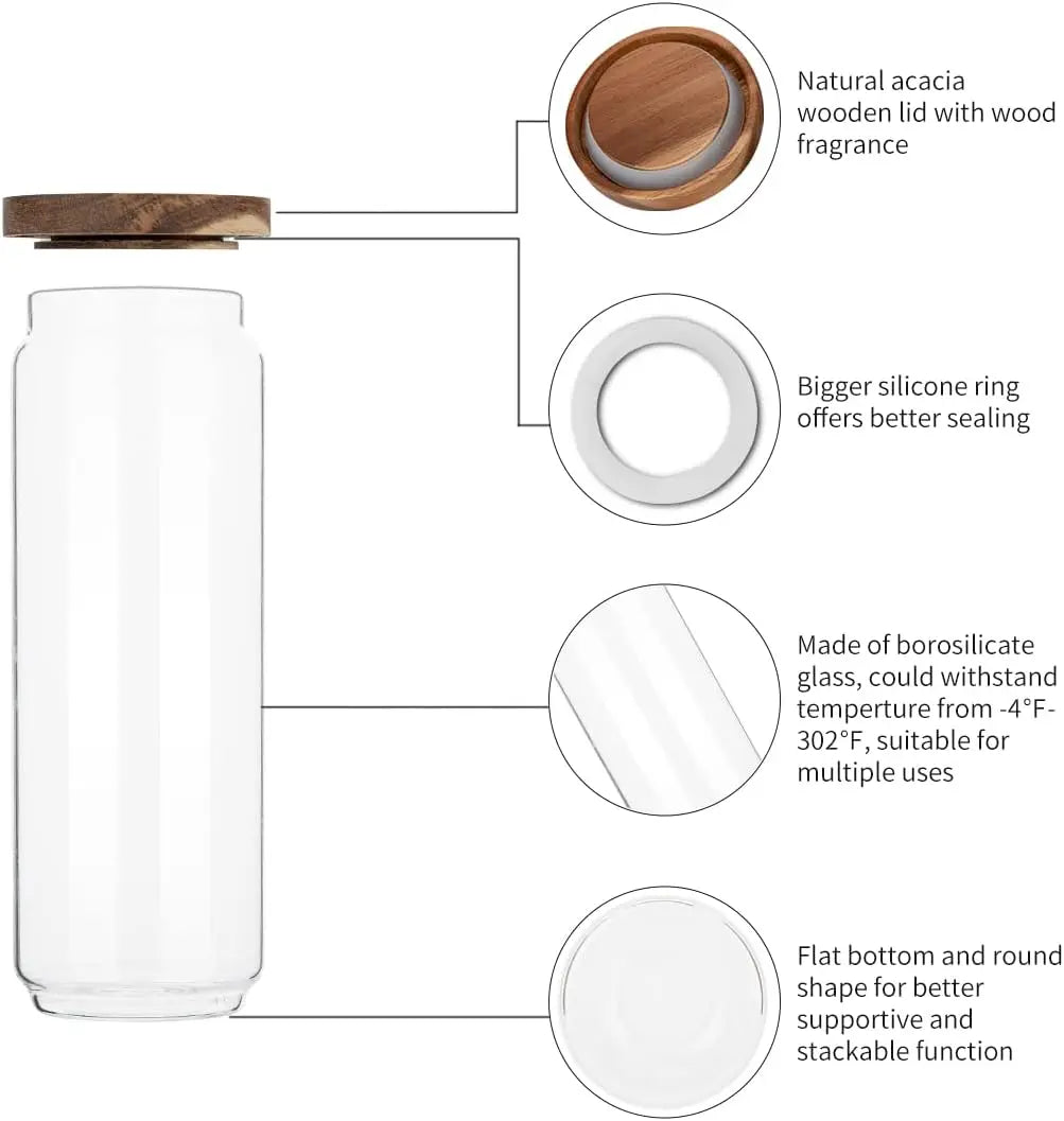 1 PC Small Glass Storage Jars with Airtight Lids,  coffee container with Wooden Lid, Glass Pantry Canister for Beans, Rice,Sugar