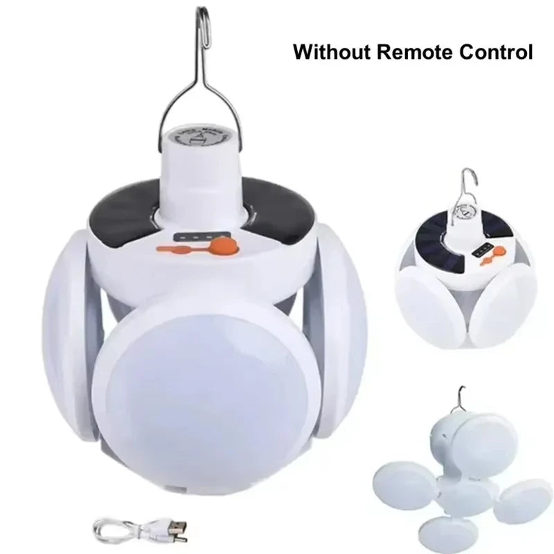 Portable Solar Camping Lantern USB Rechargeable Outdoor Tent Lamp Folding LED Football Bulbs With Hanging Hook