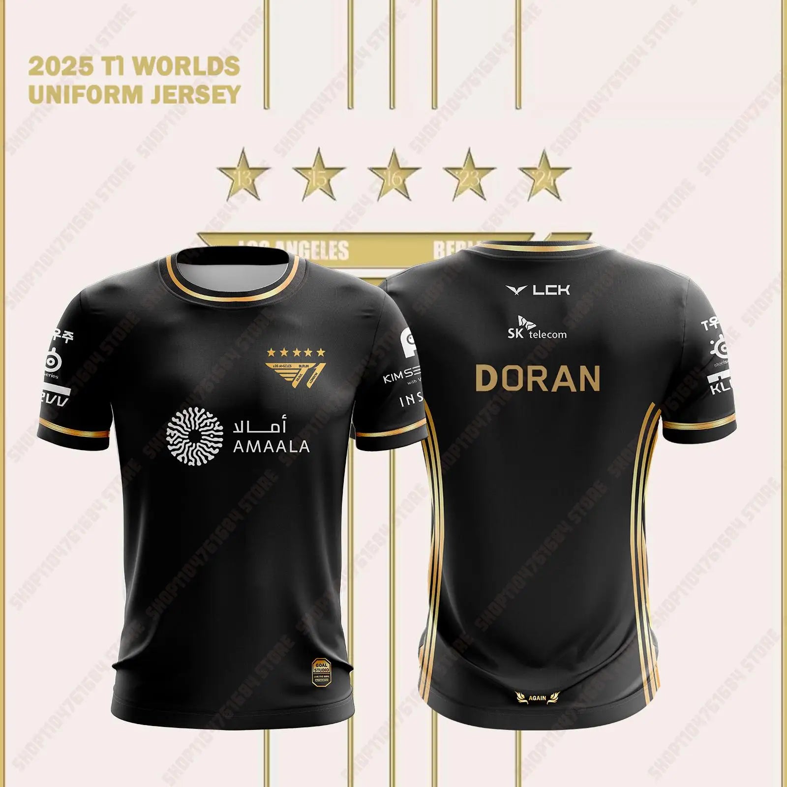 T1 Esports Team Uniform T-shirt 2025 League Of Legends World Finals Jersey New T-shirt Lol Game Faker Fan Support Round Neck Top