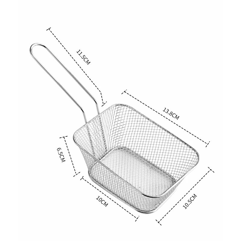 LMETJMA French Fry Basket Mini Square Fry Basket with Handle Stainless Steel Chips Deep Fry Basket Frying Chips Mesh Basket JT94
