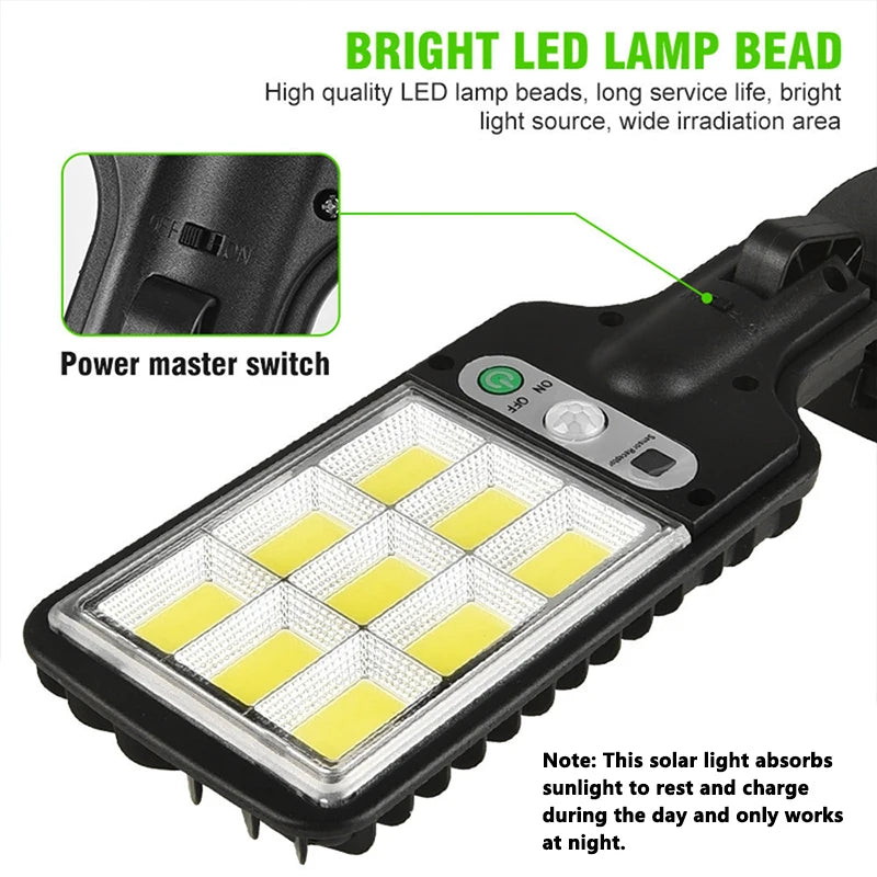 Sensor Street Lamp 3 Light Modes Outdoor Waterproof Security Solar Lamps Garden Terrace Garage Door Street Lighting 72COB
