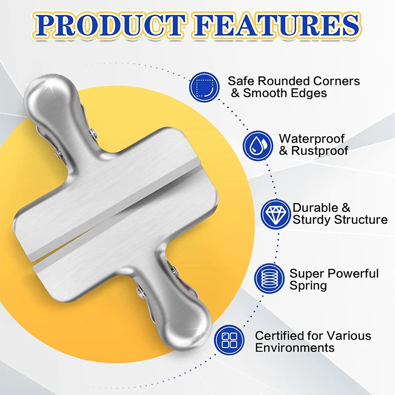 8Pcs Bag Clips 4 Size Stainless Steel Chip Bag Clips Heavy Duty Air Tight Seal Grip Coffee Food Bag Clamps Snack Clips
