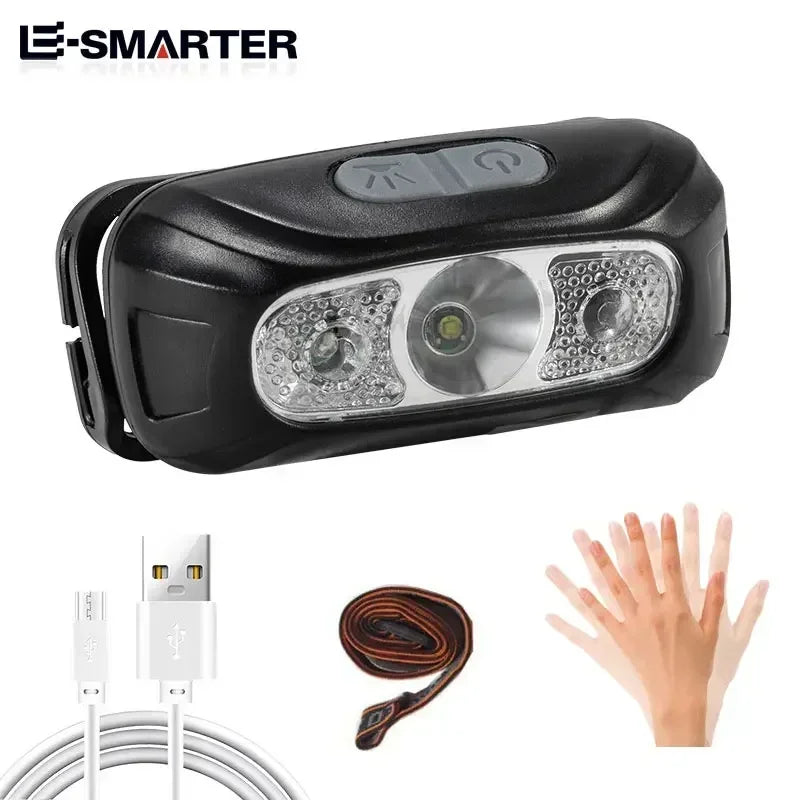 USB Head Flashlight COB LED Head Light Torch Mini Rechargeable Powerful Sensor Headlamp Fishing Camping Headlights Front Lantern