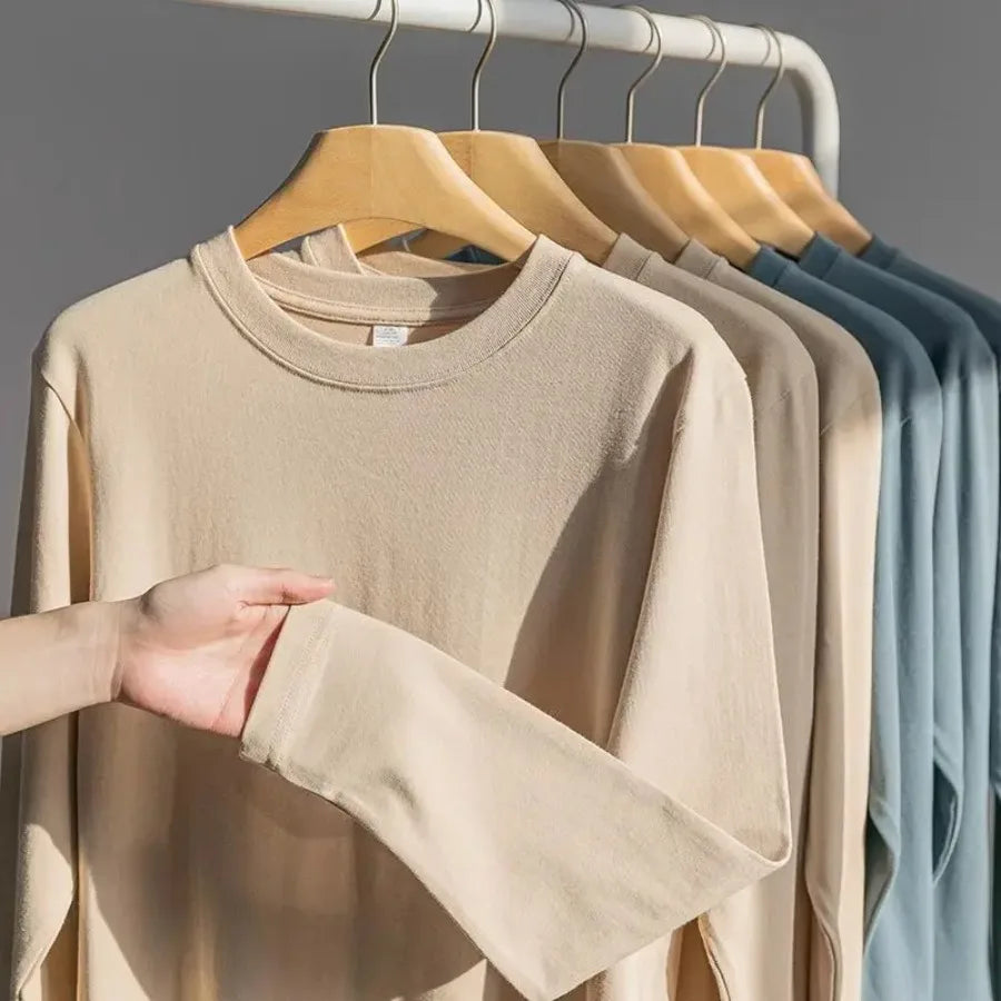 Heavy-duty 300G Cotton Long-sleeved T-Shirt Autumn Men Women O-Neck Oversize T Shirts Unisex Loose Bottoming Couple Shirt L-4XL