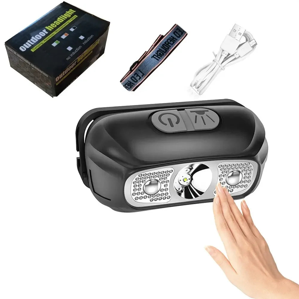 USB Head Flashlight COB LED Head Light Torch Mini Rechargeable Powerful Sensor Headlamp Fishing Camping Headlights Front Lantern