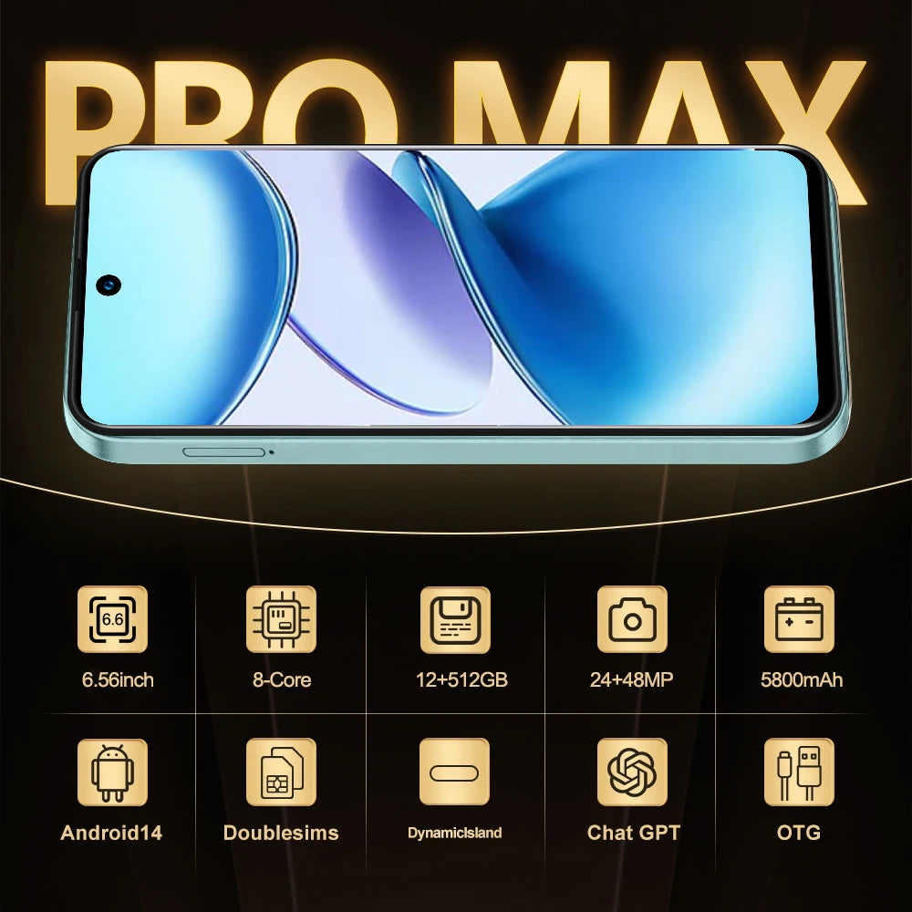 FUFFI X7 Pro Smartphone Android14 5G Phone Dual Card 6.56Inch HD 12GB+1TB ROM MTK 8 Core 5800mAh Google Play Store Cellphone