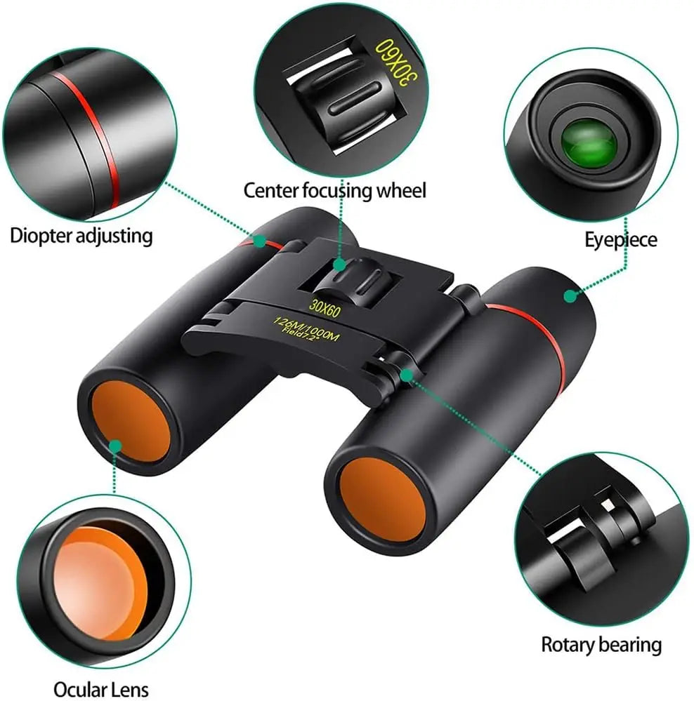 Professional 30x60 Telescope Mini Compact Folding Binoculars HD Portable for Child Outdoor Bird Watching Camping Travel Gift