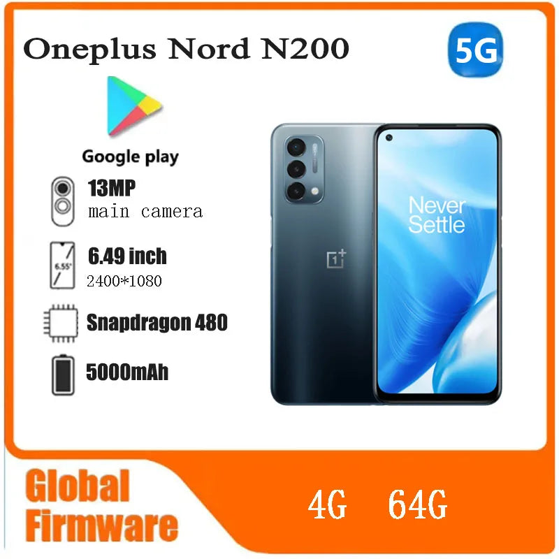 Oppo Oneplus Nord N200 5G 4G 64G SmartPhone Qualcomm Snapdragon 480 Battery capacity 5000mAh 13MP Camera full screen used phone