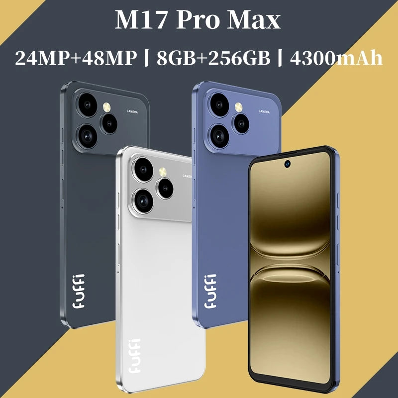 Global Vision M17 Pro Max Smartphone 5G Android 8GB RAM 256GB ROM 6.56 Inch Phone 720x1612HD 24+48MP 4G 5G Network Mobile Phones