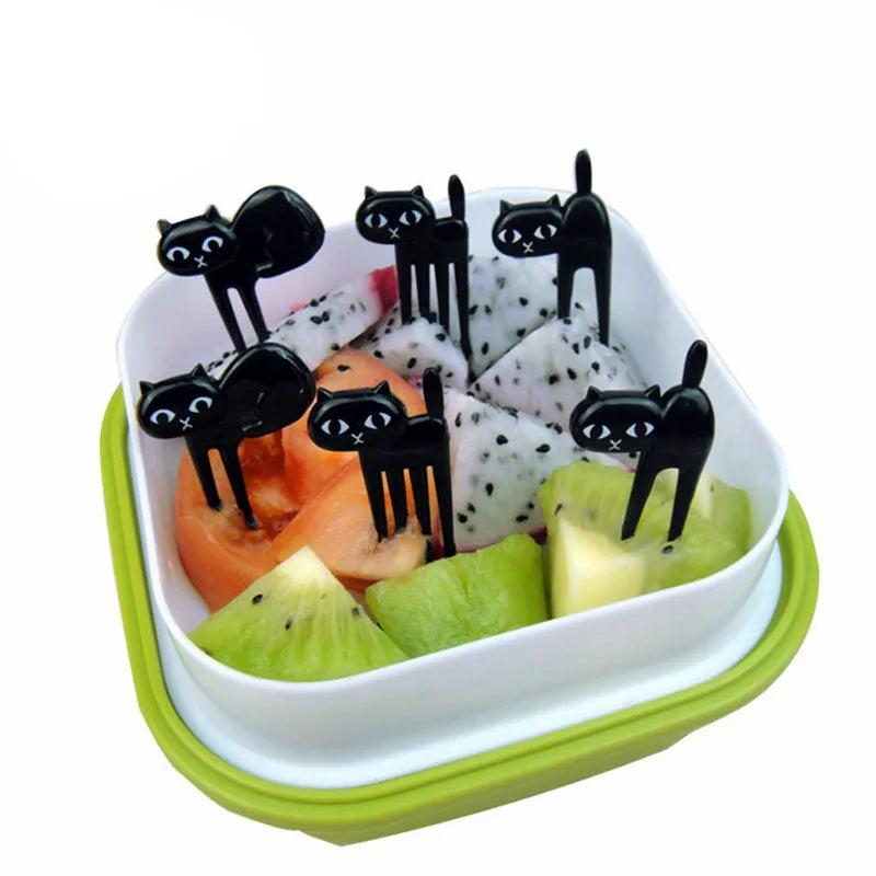LMETJMA 6pcs/set Black Cat Fruit Fork Set Party Birthday Food Fruit Fork Animal Fruit Toothpick Bento Lunch For Children D0004