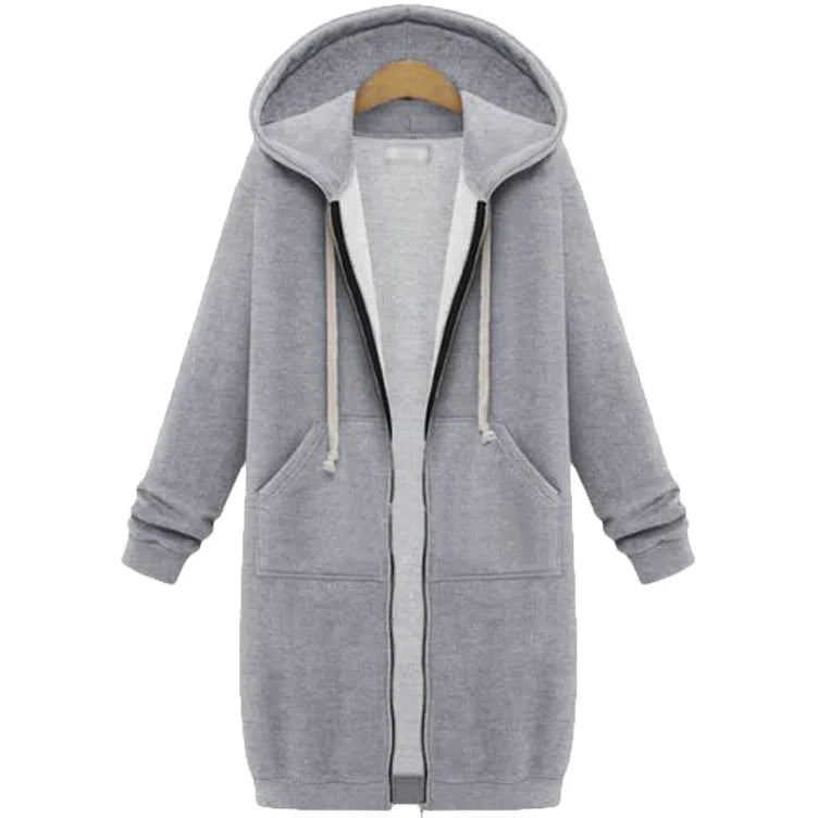 Women's Fleece Hooded Sweatshirt Long Sleeve Mid-Length Pullover Coat