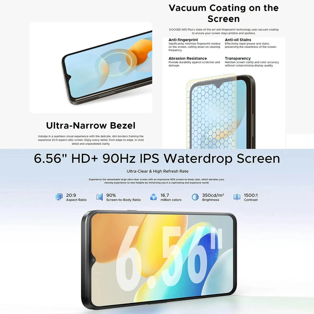 DOOGEE N55 Smartphone 5G 6.56 "90Hz IPS Screen Telephone Portable 4GB+ 128GB UNISOC T606 AI Triple Camera Smartphone Android 14