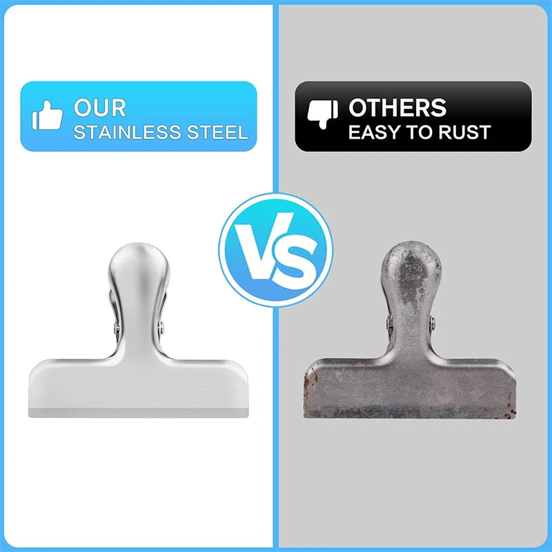 8Pcs Bag Clips 4 Size Stainless Steel Chip Bag Clips Heavy Duty Air Tight Seal Grip Coffee Food Bag Clamps Snack Clips