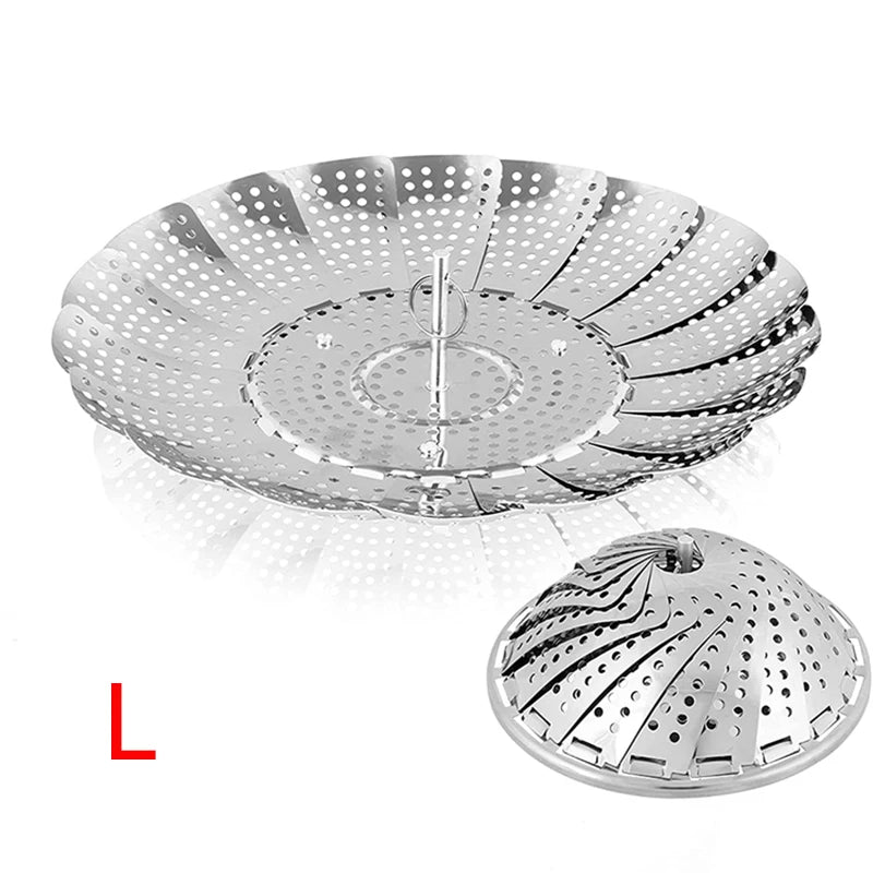LMETJMA Expandable Stainless Steel Steamer Basket Vegetable Collapsible Steam Cooking Insert for Steaming food JT191