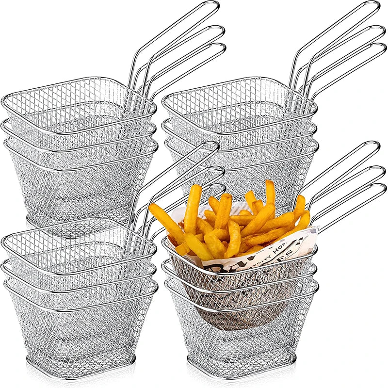 LMETJMA French Fry Basket Mini Square Fry Basket with Handle Stainless Steel Chips Deep Fry Basket Frying Chips Mesh Basket JT94